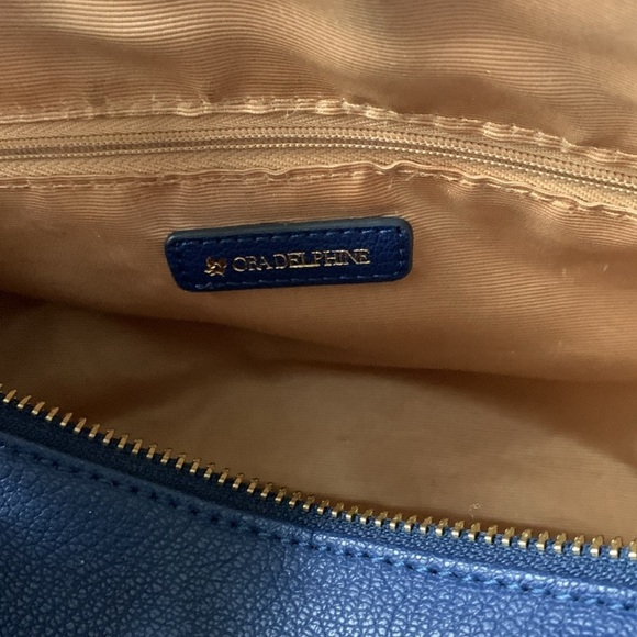 Ora Delphine Royal Blue pebbled‎ Leather Satchel Bag zipper gold hardware - Picture 10 of 12